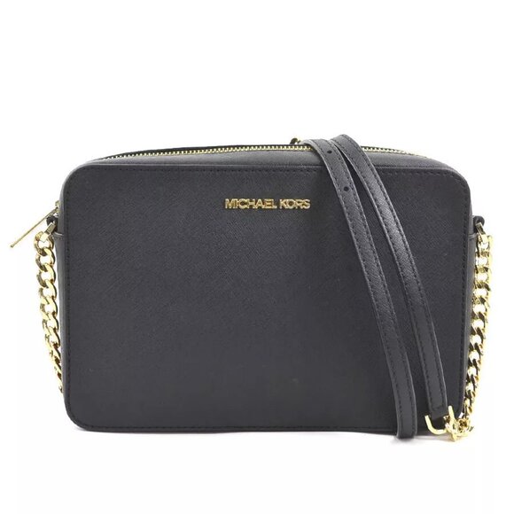 Auth Michael Kors Crossbody Shoulder Bag Black Leather/Goldtone - Picture 1 of 12